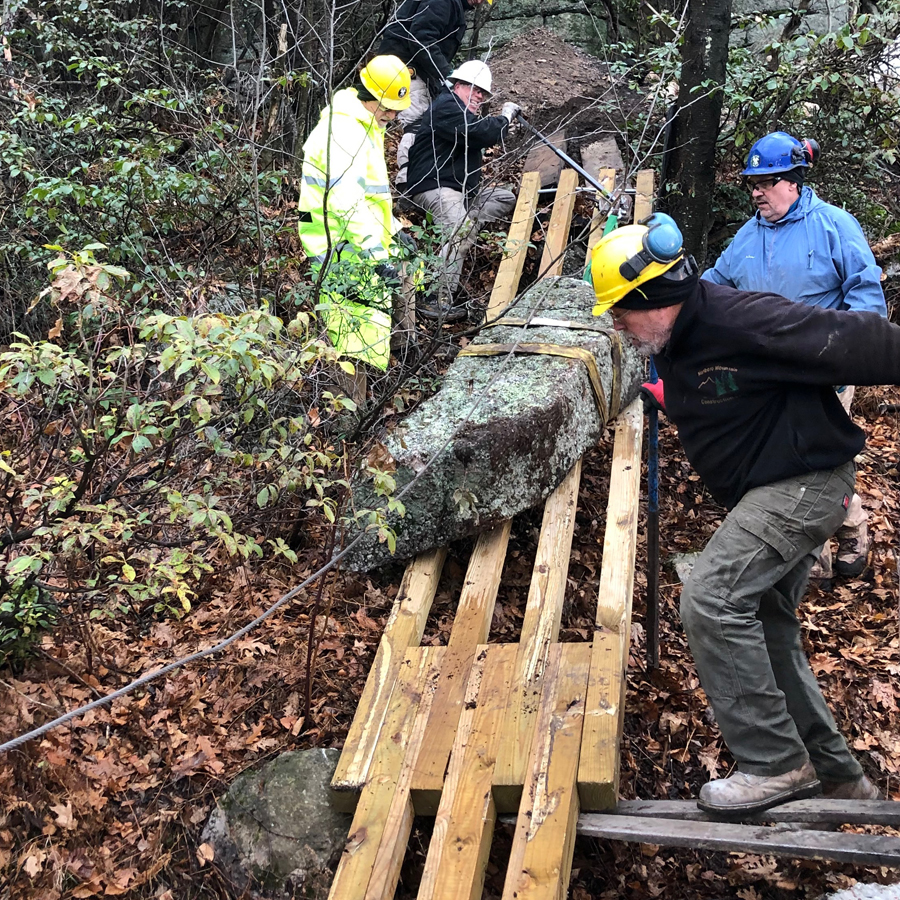 moving large rock for trail building